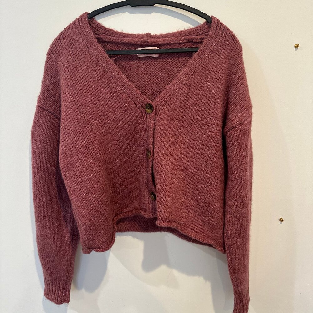 URBAN OUTFITTERS Women's Mauve Pink Long Sleeve Button Cropped Cardigan Size S-P